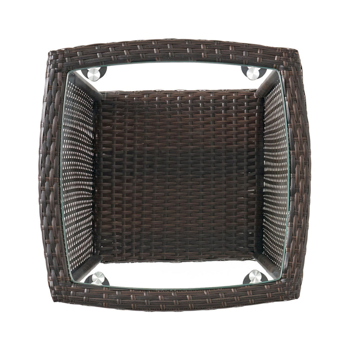 Trenton - Outdoor Side Table With Glass Top - Brown Rattan