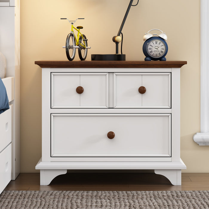 3 Pieces Wooden Captain Bedroom Set Twin Bed With Trundle, Nightstand And Dresser - White / Walnut