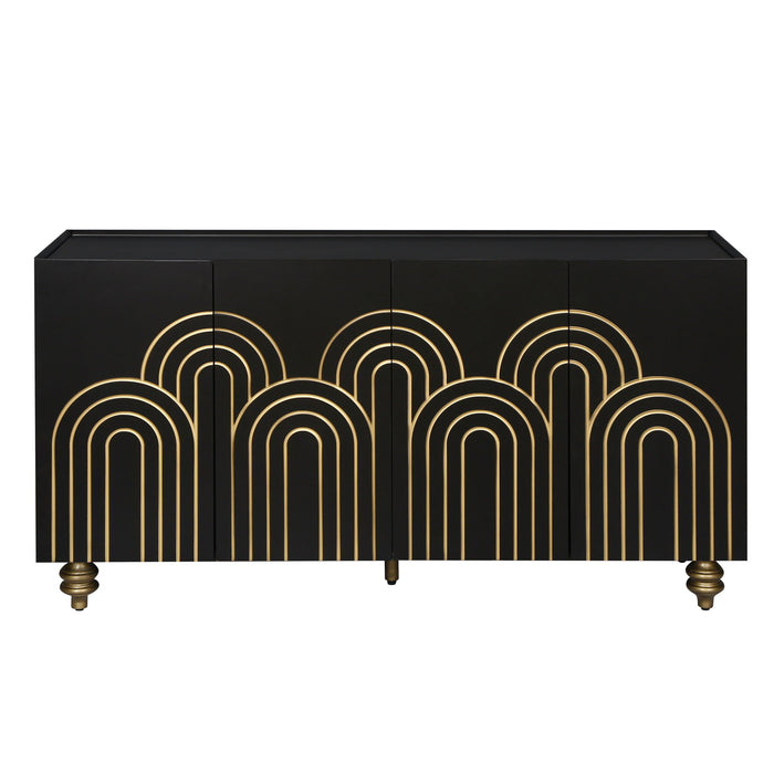Modern Fluted Sideboard Buffet With Storage, Curve Element, 4 Doors With Adjustable Shelves