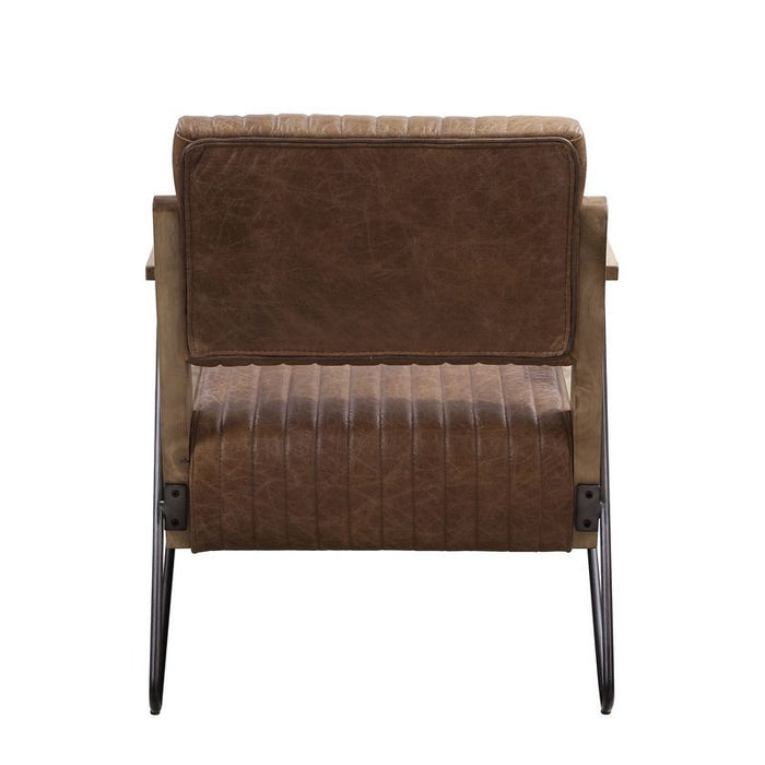 Eacnlz - Accent Chair - Cocoa Top Grain Leather & Matt Iron