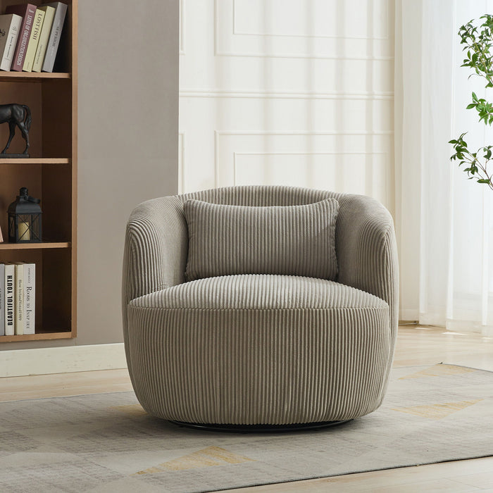 Wide Upholstered Corduroy 360° Swivel Barrel Soft Chair With Pillow