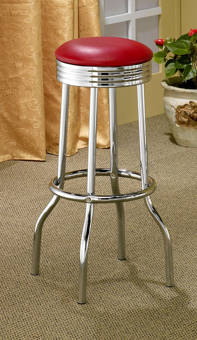 Retro Upholstered Metal Swivel Bar Stool Red (Set of 2)