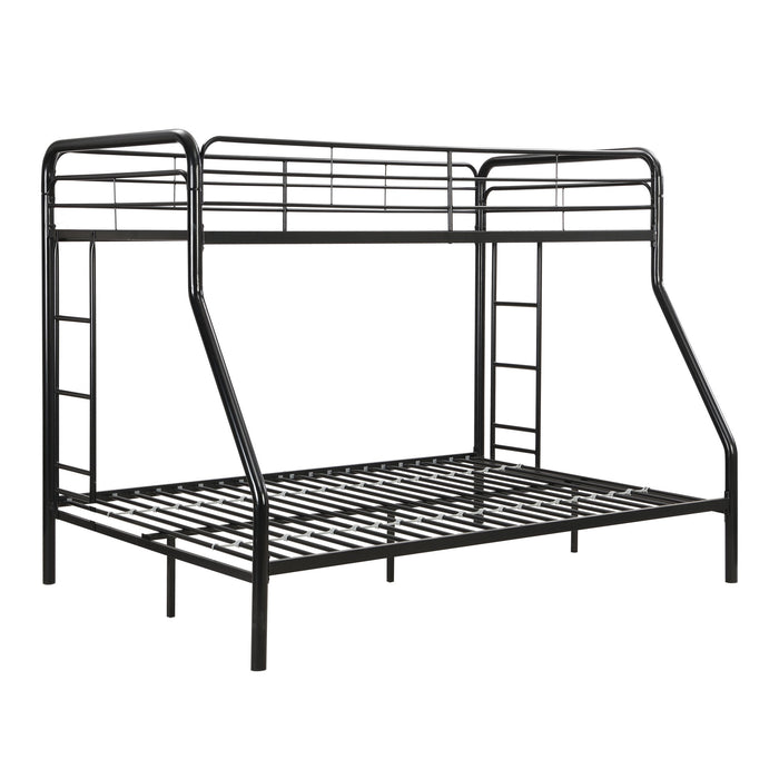 Modern Twin Over Full Metal Bunk Bed With Trundle And Dual Side Ladder And Metal Design - Black / Brown