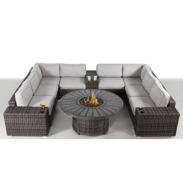 Patio Seating Group With Cushions And Fire Pit - Espresso