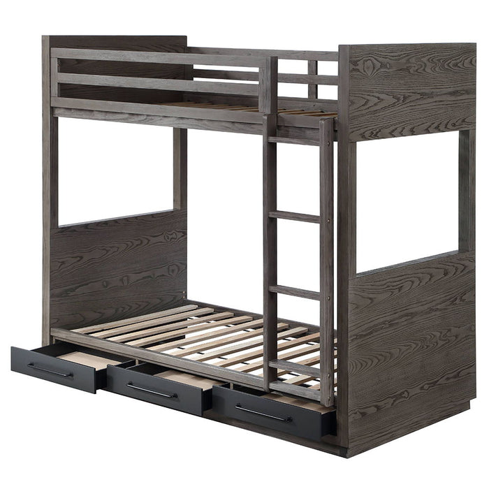 Estevon - Twin Over Twin Bunk Bed With Storage - Gray Oak