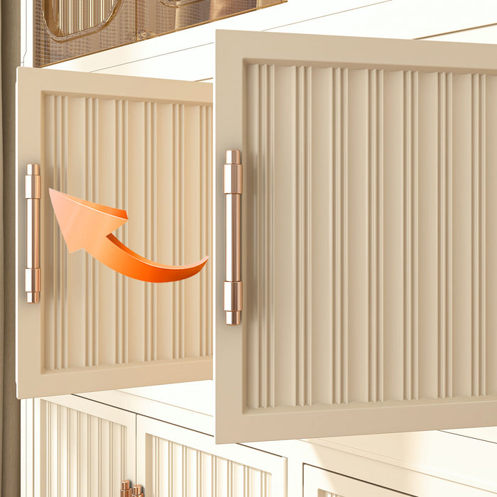 Portable Wardrobe Closet Storage Organizer With 17 Magnetic Doors, 17 Cubes, Hanging Rod & 6 Hangers - Creamy White