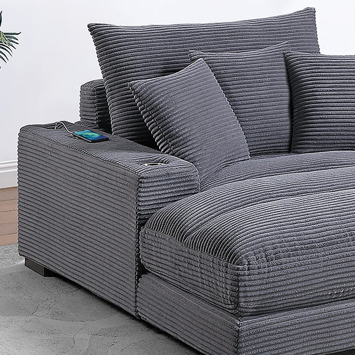 Upholstered Chaise Lounge With Cup Holders USB Port And Pillows