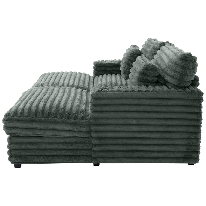 Plush Oversized Double Chaise Lounge Sofa Bed With USB Ports And Cup Holders