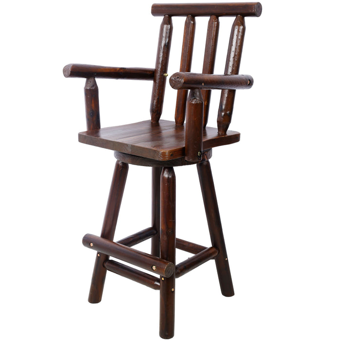 Rustic Bar Stool, Fir Wood Construction, Wide Armrest