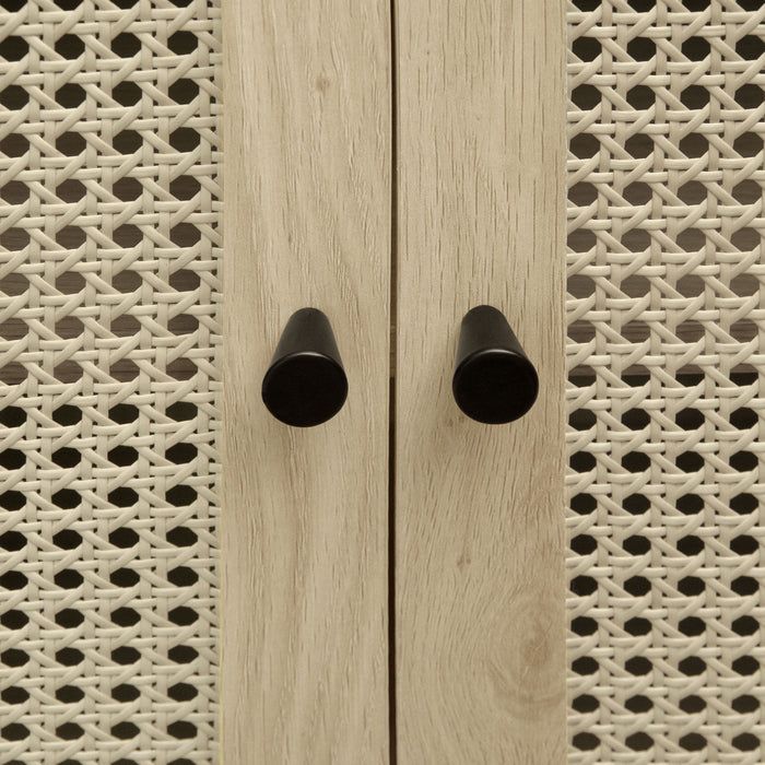 Tall Arched Kitchen Pantry, Arched Storage Display Cabinet With 2 Drawers & Adjustable Shelves, Rattan Door Versatile Storage Cabinet For Kitchen, Dining Room, Living Room - Natural