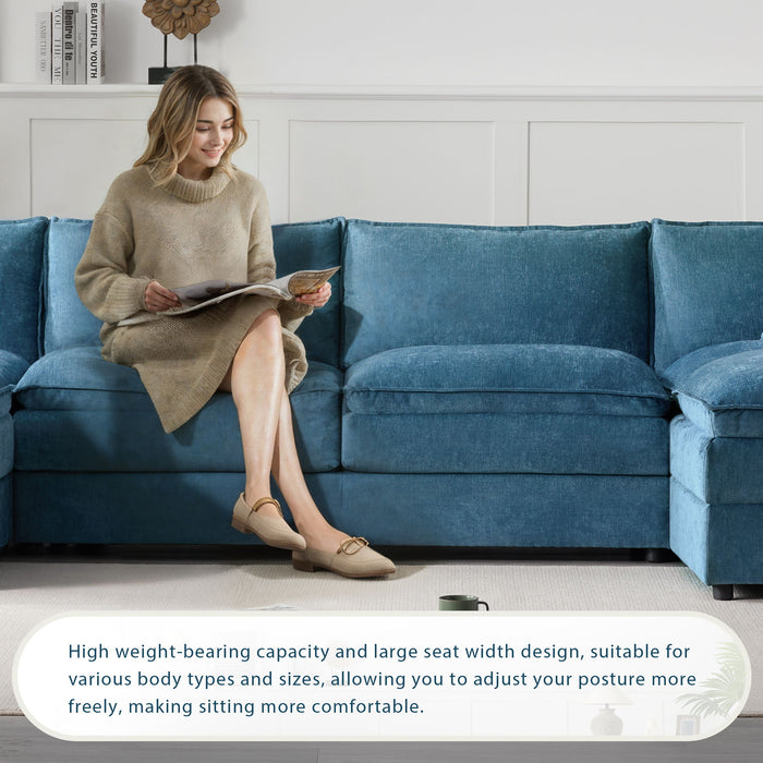 Modular Sectional With Deep And Wide Seat, Cloud Couch Set With Double Cushions Sofa With Movable Ottoman