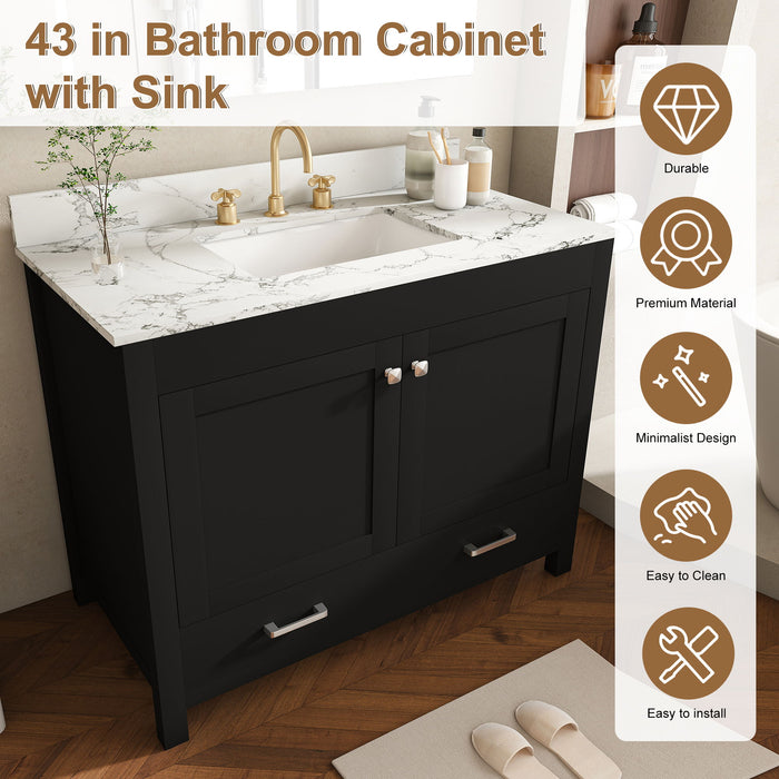 Bathroom Vanity Set, Soft Close Doors, 3 Faucet Holes, Sink Included - Black