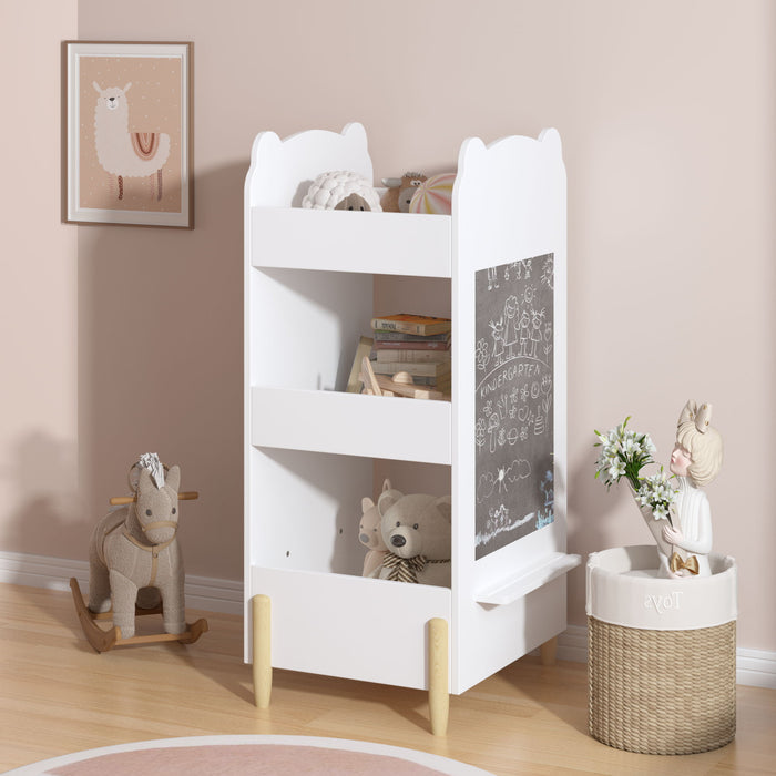 Bear Shaped Bookshelf With Chalkboard Side, 3 Tier Storage Organizer For Playroom - White