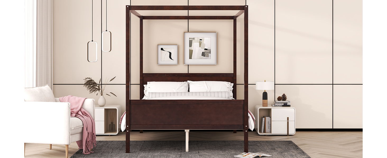 Canopy Platform Bed With Headboard And Footboard, Slat Support Leg