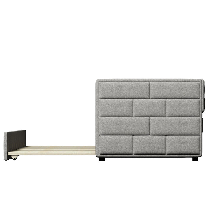 Upholstered Twin Size Daybed With Trundle, Padded Back And Sides - Gray