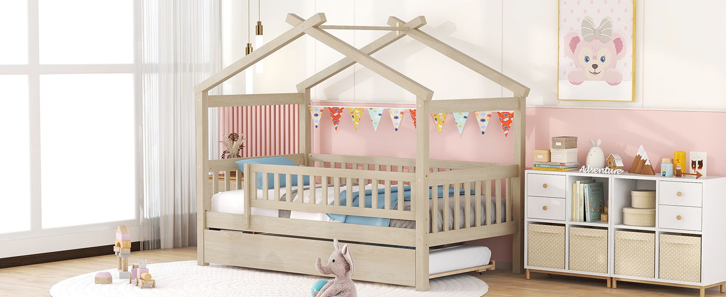 Creativity House Bed With Twin Size Trundle