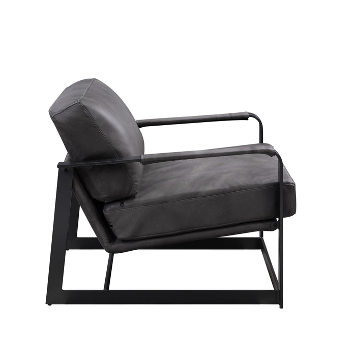 Locnos - Accent Chair - Gray Top Grain Leather & Black