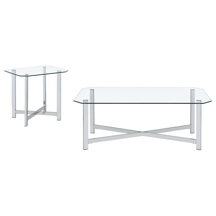 Cronin 2-piece Tempered Glass Top Coffee Table Set Chrome