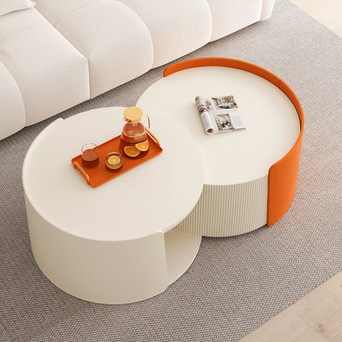 Modern Round Nesting Coffee Table With Extendable Sliding Top
