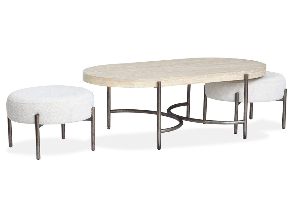 Jennings - Oval Cocktail Table With Two Ottomans - Edgecomb Grey And Weathered Antique Nickel