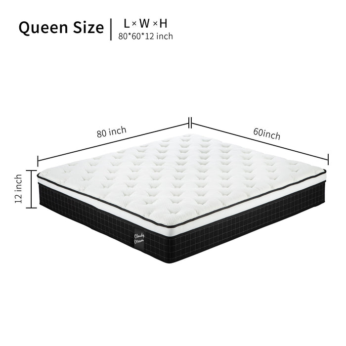 12" Hybrid Mattress With Individual Pocket Spring, Comortable Memory Foam