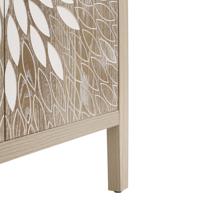 2 Door Carved Storage Cabinet With Adjustable Shelf, Accent Furniture