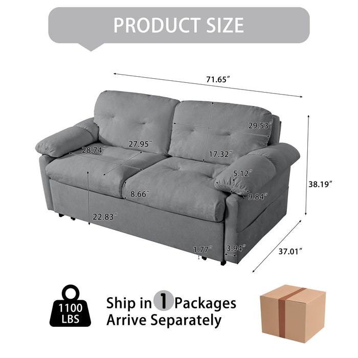 Modern Convertible Sleeper Sofa Bed With Pull-Out Queen Design, Side Storage & Thick Cushions
