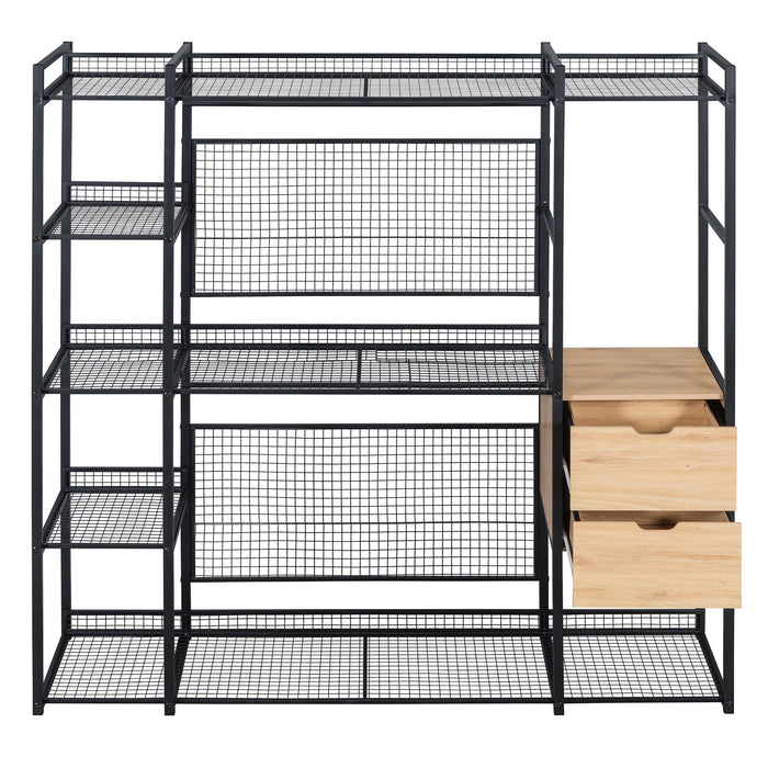 Open Style Wardrobe With Hanging Rails, Shelves And Drawers