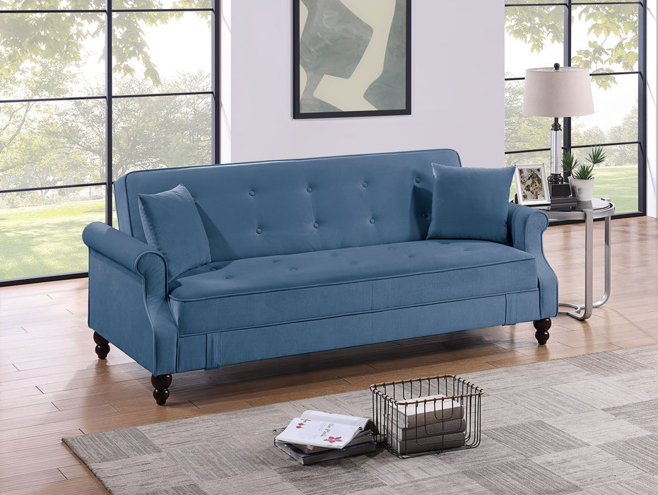 Contemporary Living Room Adjustable Sofa Blue Burnt - Out Fabric Couch Plush Storage Couch Futon Sofa Width Pillows Tufted Back Rolled Arms