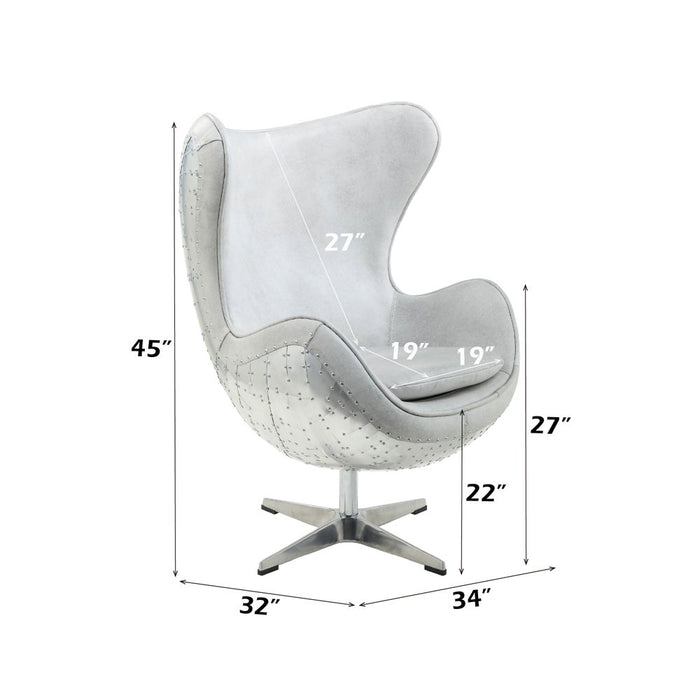 Brancaster - Accent Chair With Swivel - Vintage White Top Grain Leather & Aluminum