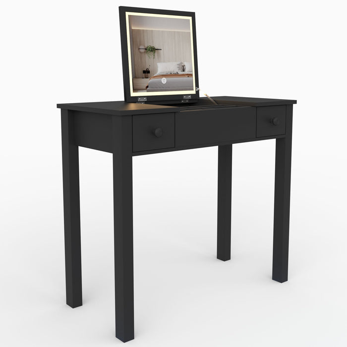 Vanity Table With LED Lights, Flip-Top Mirror And 2 Drawers, Jewelry Storage