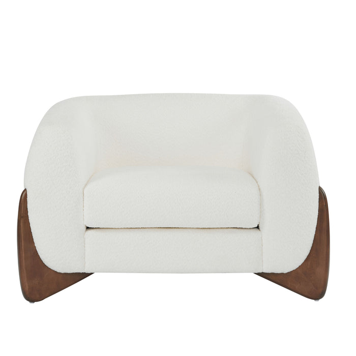 Modern Upholstered Boucle Arm Chair With Tuxedo Design And Triangular Legs