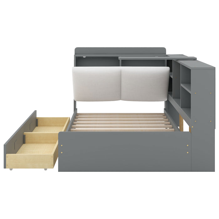 Platform Bed With Storage Headboard, Shelves And 2 Drawers