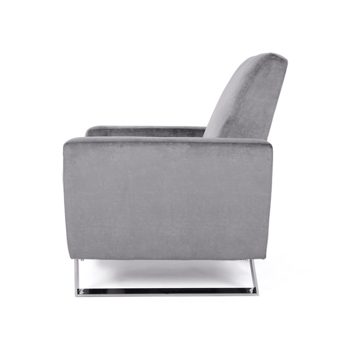 Bolt - Upholstered Recliner Chair With Stainless Steel Base - Gray / Chrome