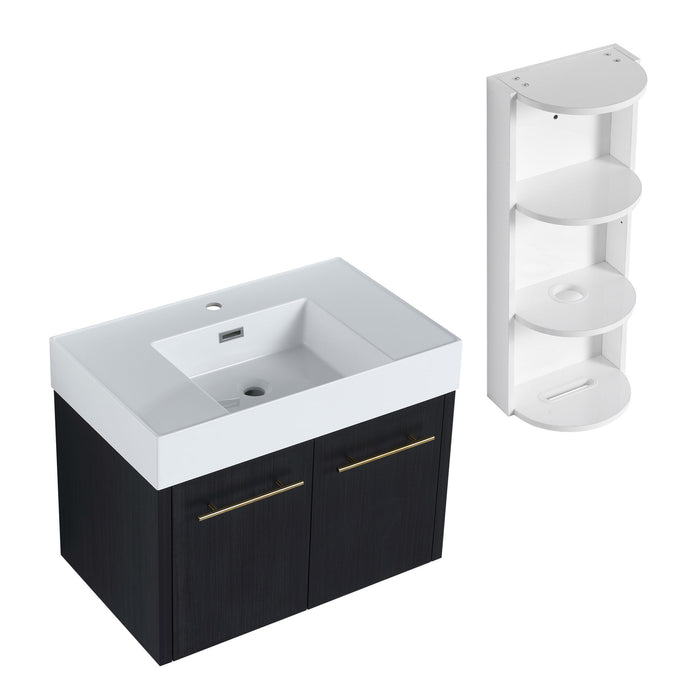 Modern Wall Mounted Bathroom Vanity With Thick Edge Resin Sink And Storage Rack