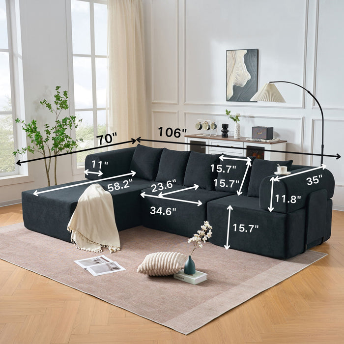 Modular L-Shaped Sectional Sofa With Deep Seat, Movable Chaise & 5 Pillows