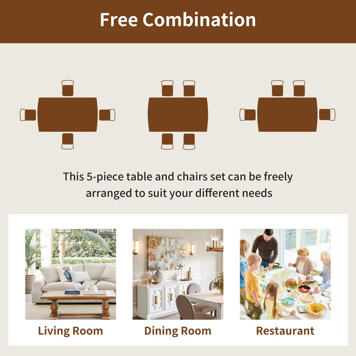 Mid Century Modern Dining Table Set For 4, Solid Wood Dining Table And Solid Wood Chairs, 5 Pieces Farmhouse Dining Table And 4 Upholstered Chairs - Brown / Gray