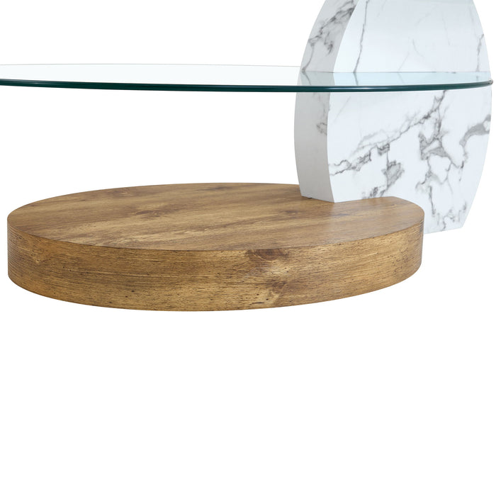 Contemporary Artistic Double Layer Coffee Table,Tempered Glass Top