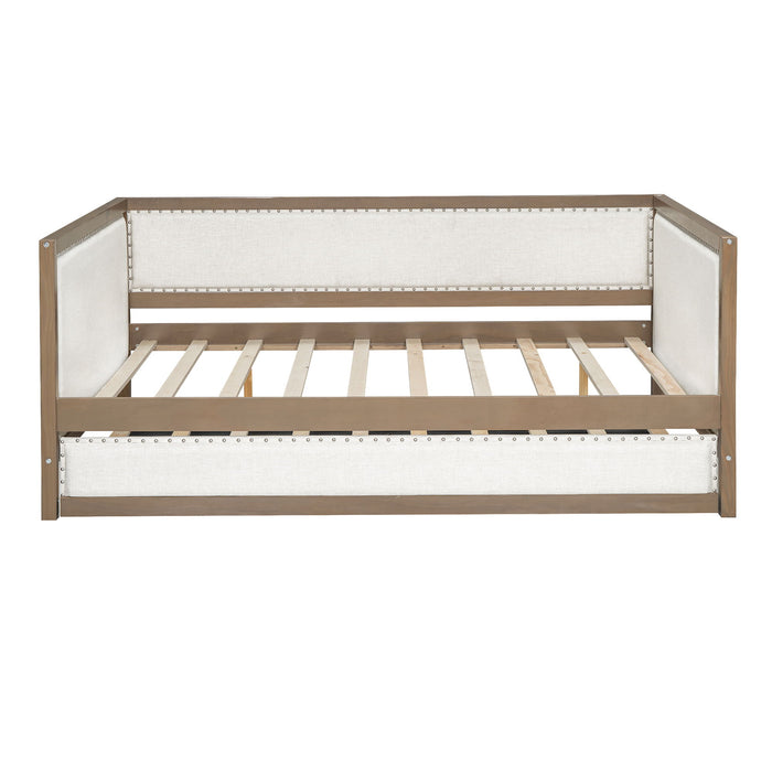 Full Size Daybed With Trundle And Nailhead Decoration - Wood