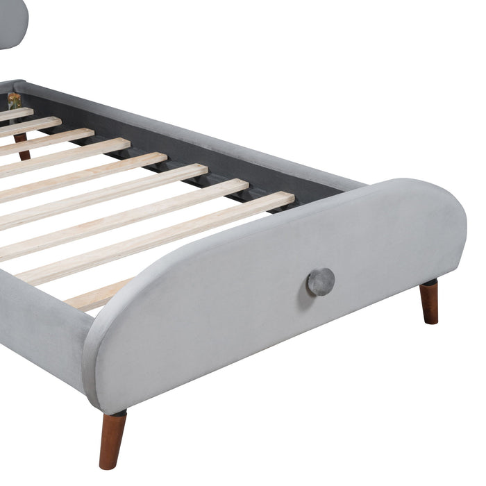 Upholstered Platform Bed With Sheep Shaped Headboard