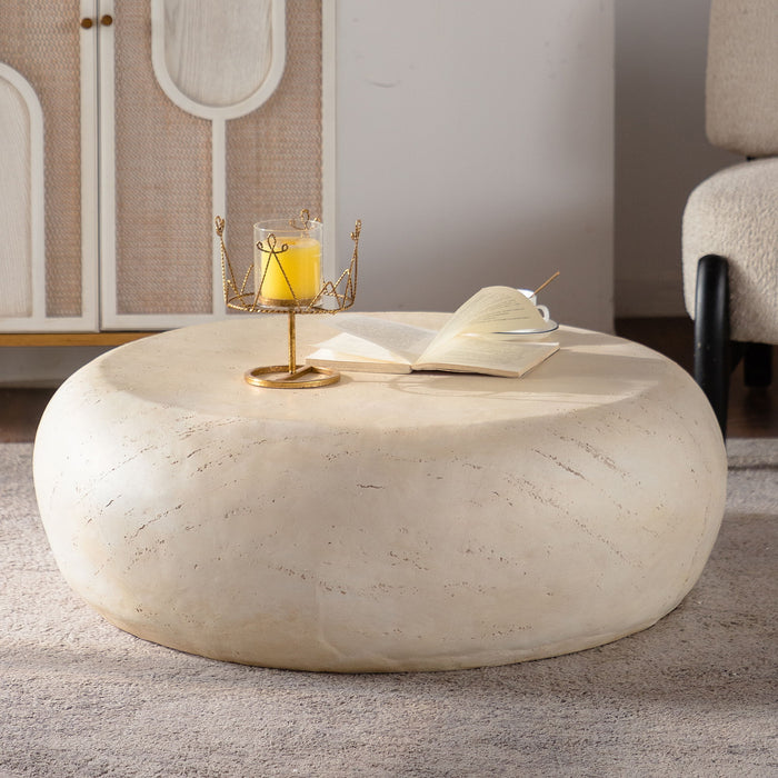 Round Coffee Table With Smooth Texture For Living Room - Light Beige