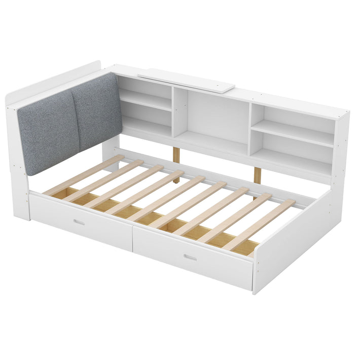 Platform Bed With Storage Headboard, Shelves And 2 Drawers