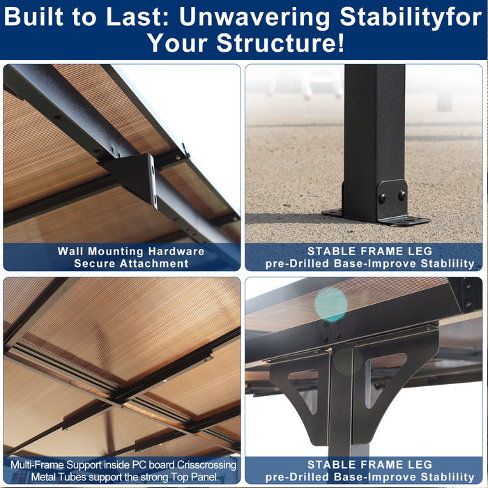 Wall Mounted Outdoor Pergola Gazebo, Heavy Duty Metal Awning With Roof