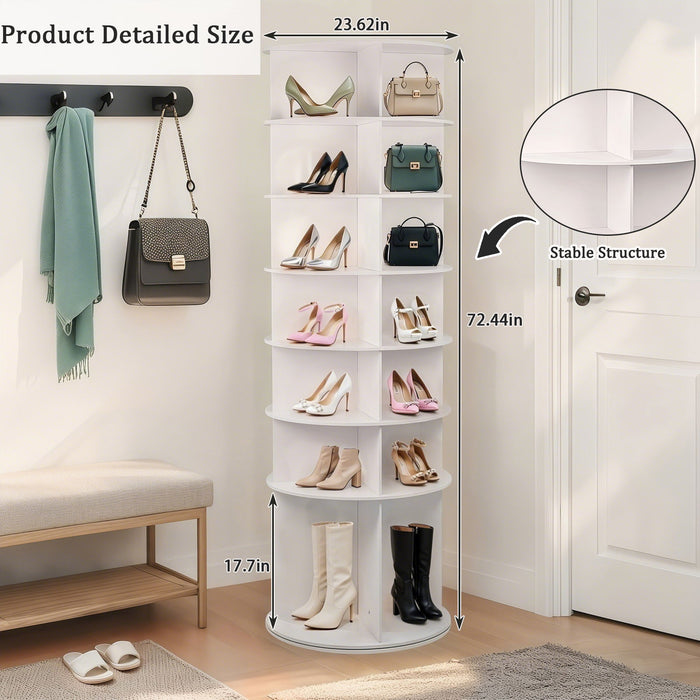7 Tier Rotating Shoe Rack With High Base Design, Freestanding 360° Organizer For 28 Pairs - White