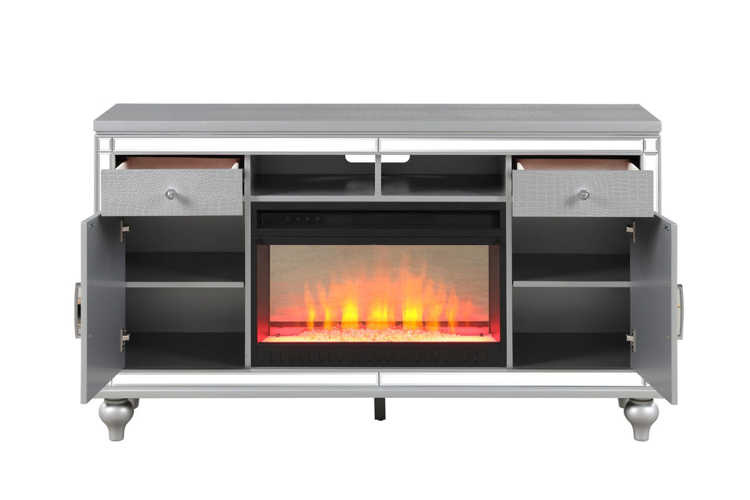 Sterling TV Stand With Electric Fireplace In Silver