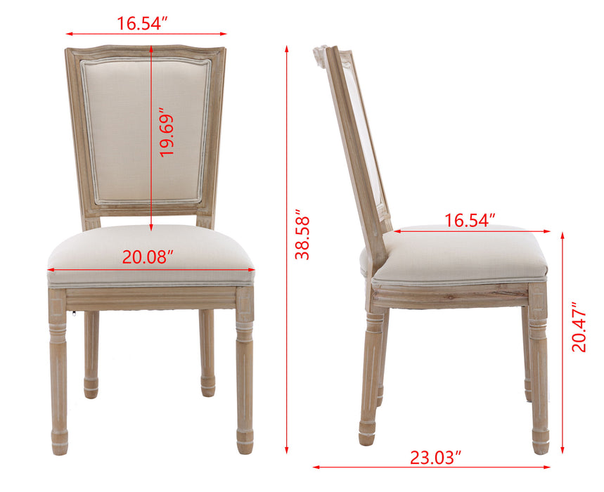 French Style Solid Wood Frame Antique Painting Linen Square Rattan Back Dining Chair (Set of 2) - Cream