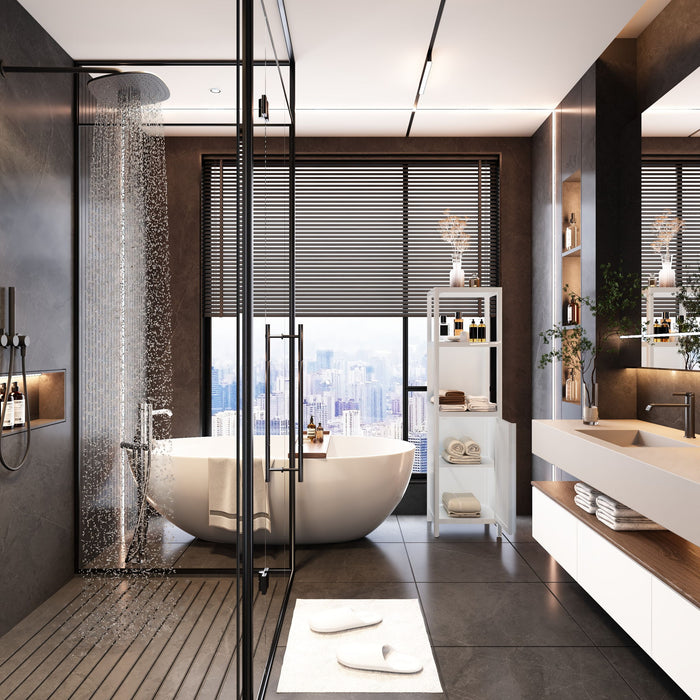 Storage Cabinet With Tall Linen Tower, Multifunctional For Bathroom