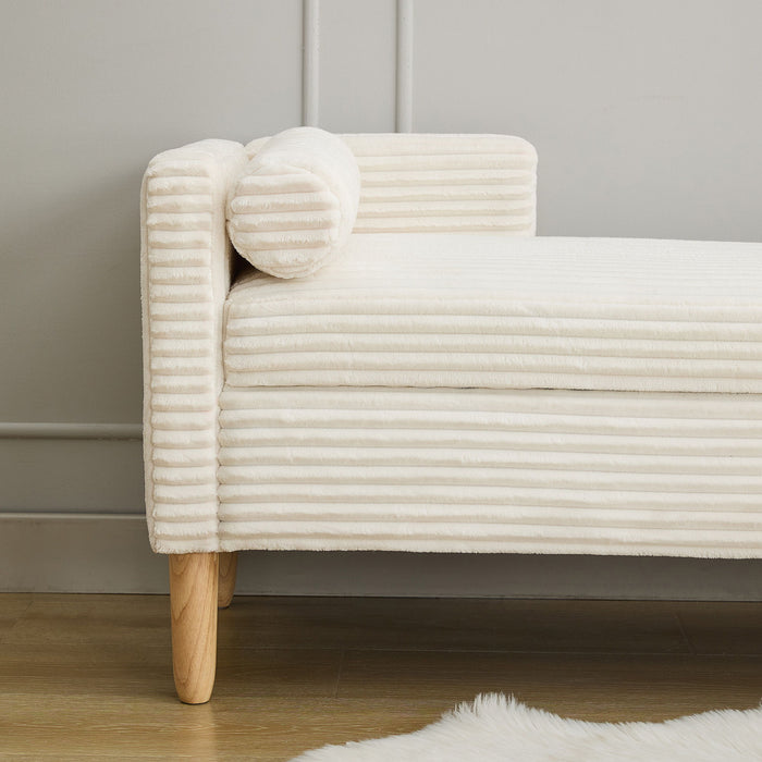 Wide Corduroy Storage Soft Bench With Armrests, Backrest And Two Bolster Pillows