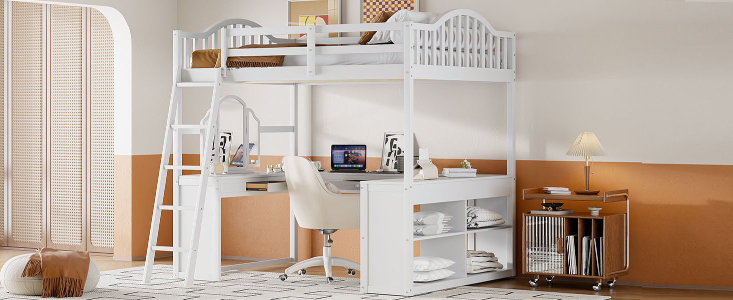 Loft Bed With Drawers, Cabinet, Shelves With Desk