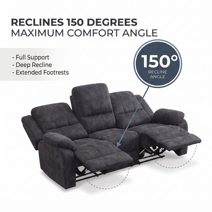 2 Piece Reclining Sofa Set, 3 Seat Sofa & 2 Seat Loveseat, 150° Recline - Dark Gray